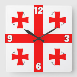 Horloge Carrée Chiffres du drapeau de la Géorgie Croix-Rouge blan