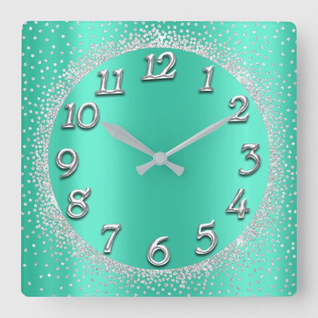 Horloge Carrée Chiffres en argent Confetti Parties scintillant Gr (Recto)
