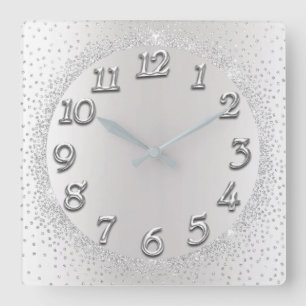 Horloge Carrée Chiffres gris argent Confetti Parties scintillant 