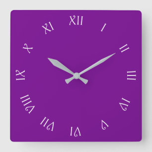 Horloge Carrée Chiffres romains de script blanc sur wccn violet