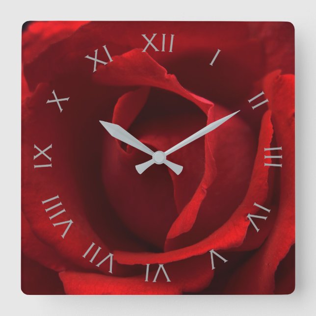 Horloge Carrée Chiffres romains gris rose rouge wccn (Recto)