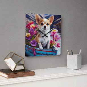 Horloge Carrée Chihuahua à la pagaie : une aventure Pittoresque