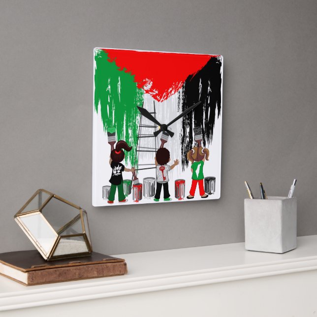 Horloge Carrée Children of Gaza Painting Palestine Flag  (Bureau)