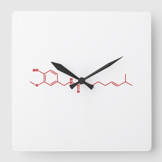 Horloge Carrée Chili Capsaicin Formule chimique moléculaire (Recto)