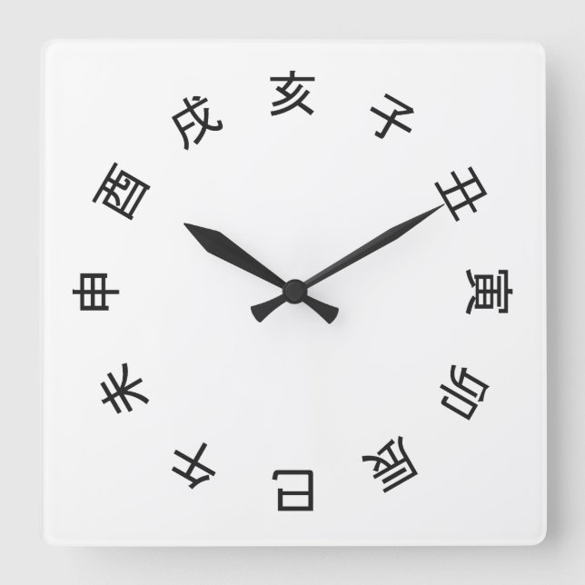 Horloge Carrée Chinese Zodiac Kanji (rotated) Clock -  (Recto)