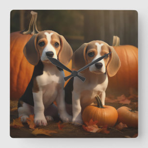 Horloge Carrée Chiots Beagle Autumn Delight Citrouille