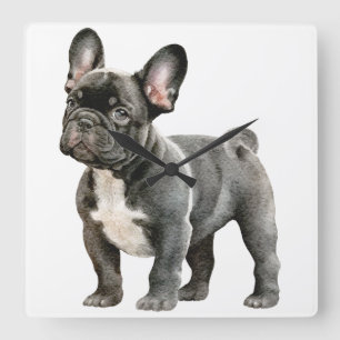 Horloge Carrée Chiots Bouledogue Français