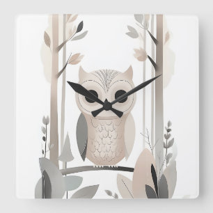 Horloge Carrée Chouette boho minimaliste dans la salle des enfant