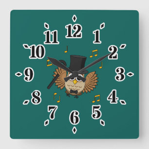 Horloge Carrée Chouette dansante mignonne avec notes musicales De