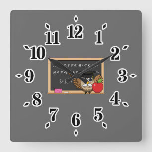 Horloge Carrée Chouette de maître mignonne avec un dessin à la po