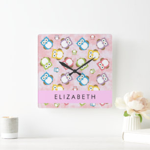 Horloge Carrée Chouettes mignonnes, Chouette Motif, Chouettes col