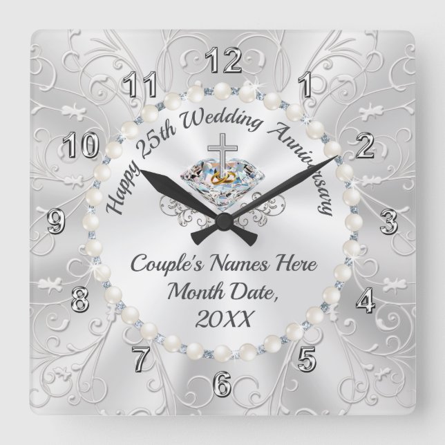 Horloge Carrée CHRÉTIEN, meilleur cadeau pour le 25e anniversaire (Recto)