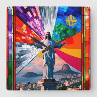 Horloge Carrée Christ le Rédempteur en mosaïque