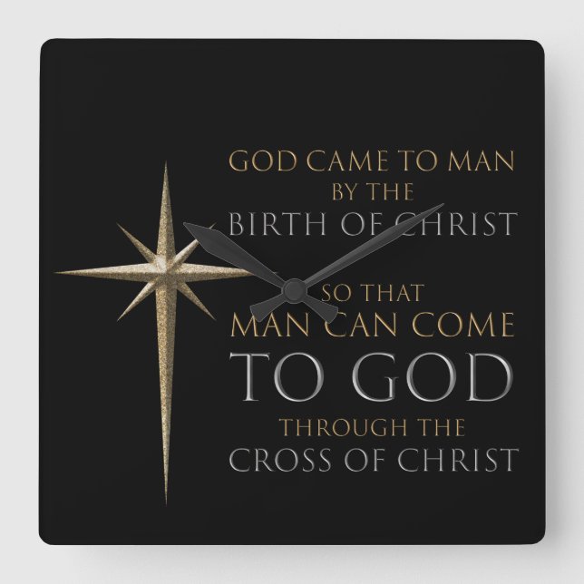 Horloge Carrée Christmas Christian Faith Star : Birth & Cross (Recto)