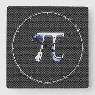 Horloge Carrée Chrome argenté symbole Pi sur fibre de carbone