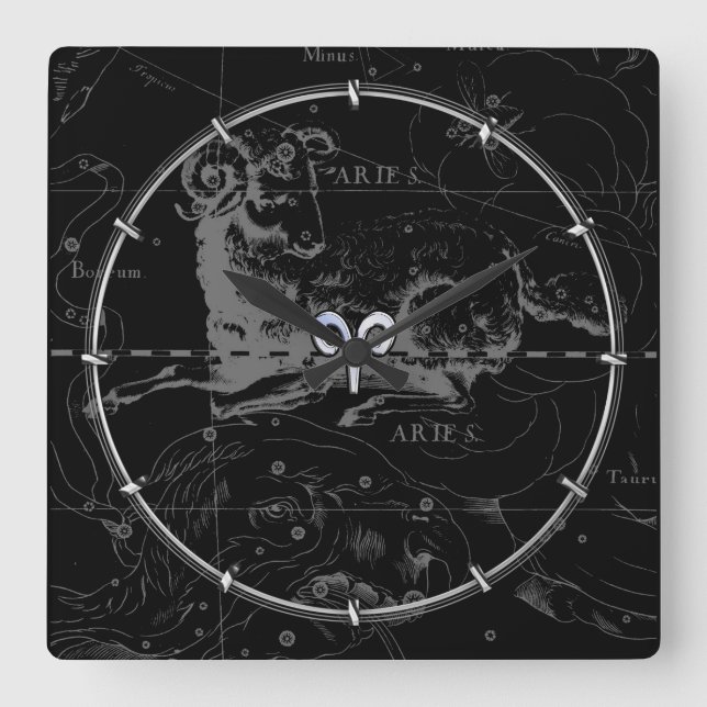 Horloge Carrée Chrome comme Aries Zodiac Connexion Hevelius Black (Recto)