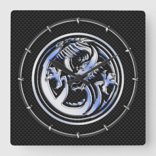 Horloge Carrée Chrome style Dragon badge on Carbon Fiber Print