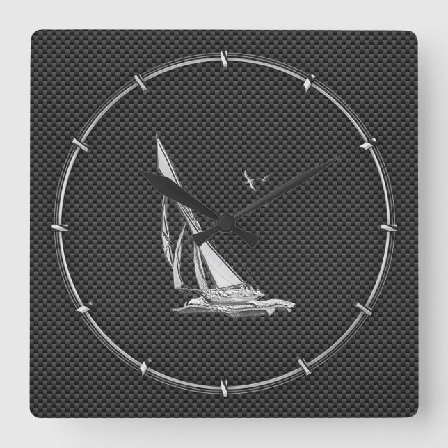 Horloge Carrée Chromes Like Sailboat on Carbon Fiber (Recto)