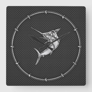 Horloge Carrée Chromes Style Marlin on Carbon