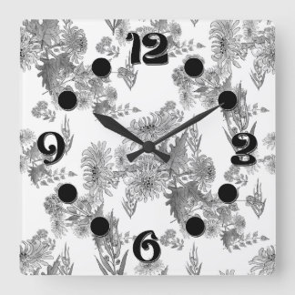 Horloge Carrée Chrysanthèmes Lilac, aquarelle carré cloche murale