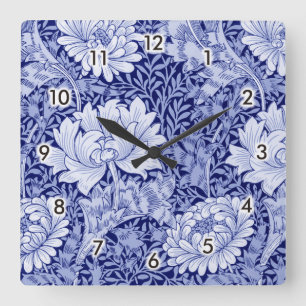 Horloge Carrée Chrysanthemum Blue, William Morris