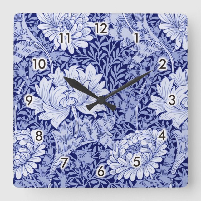 Horloge Carrée Chrysanthemum Blue, William Morris (Recto)