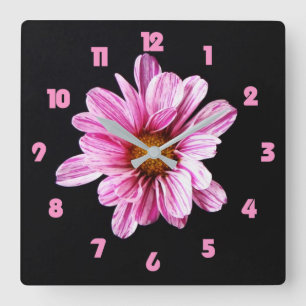 Horloge Carrée Chrysanthemum Flower rose Fat Numéros de gras wccn