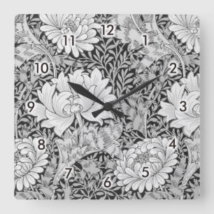 Horloge Carrée Chrysanthemum Gray, William Morris