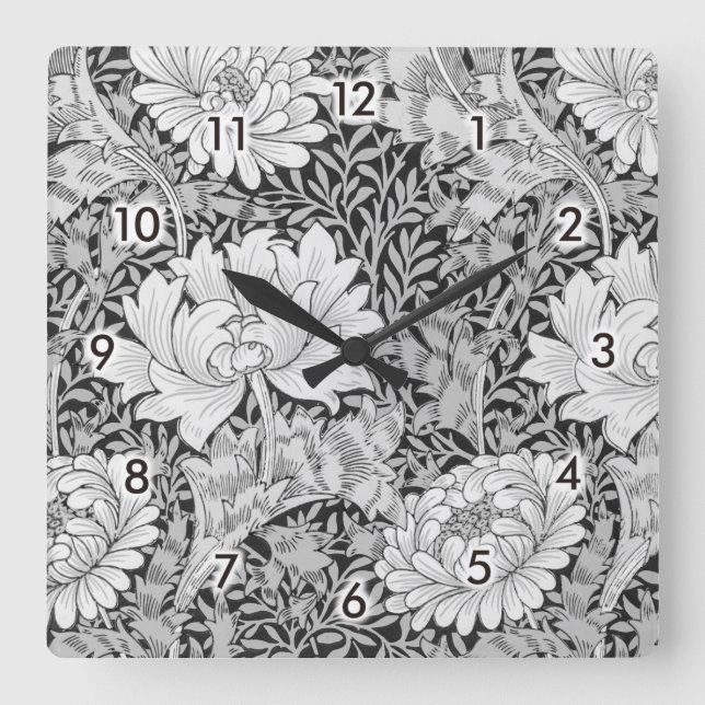 Horloge Carrée Chrysanthemum Gray, William Morris (Recto)
