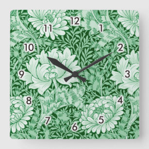 Horloge Carrée Chrysanthemum Green, William Morris