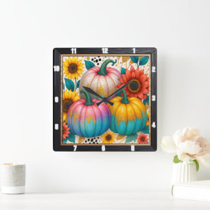 Horloge Carrée Chute du Citrouille Polka Dot