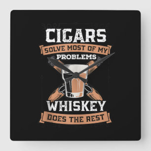 Horloge Carrée Cigars Solve Most Of My Problems Whiskey