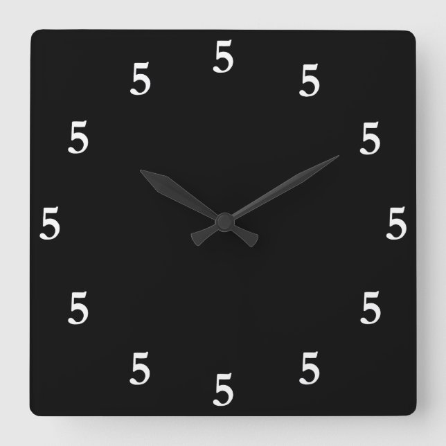 Horloge Carrée Cinq heures blanches quelque part sur fond noir (Recto)
