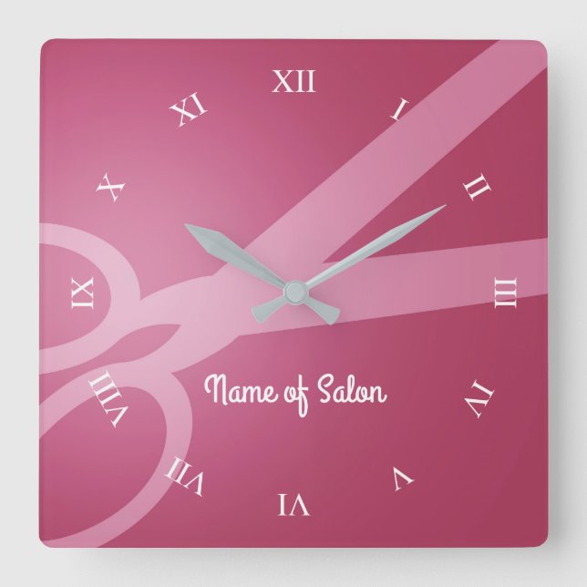 Horloge Carrée Ciseaux | Rose profond et blanc | Salon des cheveu (Recto)