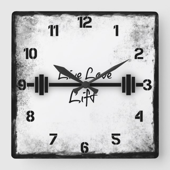 Horloge Carrée Citation de forme physique : Ascenseur vivant (Recto)
