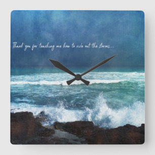 Horloge Carrée Citation de l'océan hawaïen Vagues Surf bleu Tur