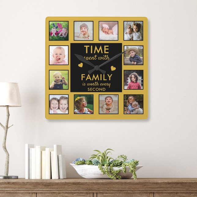 Horloge Carrée Citation De Temps Famille De Collage De Photos Bla (Créateur téléchargé)