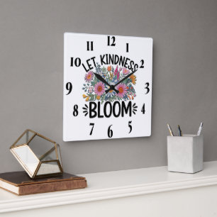 Horloge Carrée Citation/Discours/Fleurs Inspirationnels