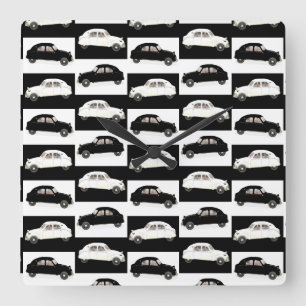 Horloge Carrée Citroen Motif blanc et noir 2CV