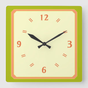 Horloge Carrée Citron vert citron vert pâle avec chiffres de pêch