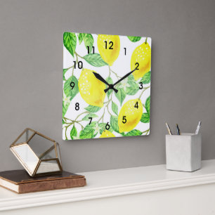 Horloge Carrée Citrons sur la vigne ferme Design Citrus Thème