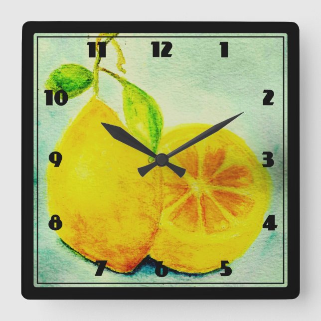 Horloge Carrée Citrons vintages de style (Recto)