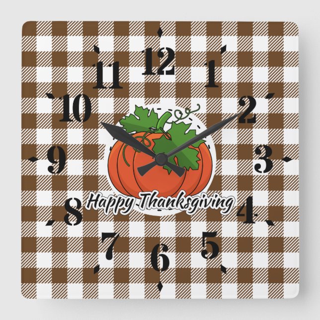 HORLOGE CARRÉE CITROUILLE BROWN - BON THANKSGIVING (Recto)