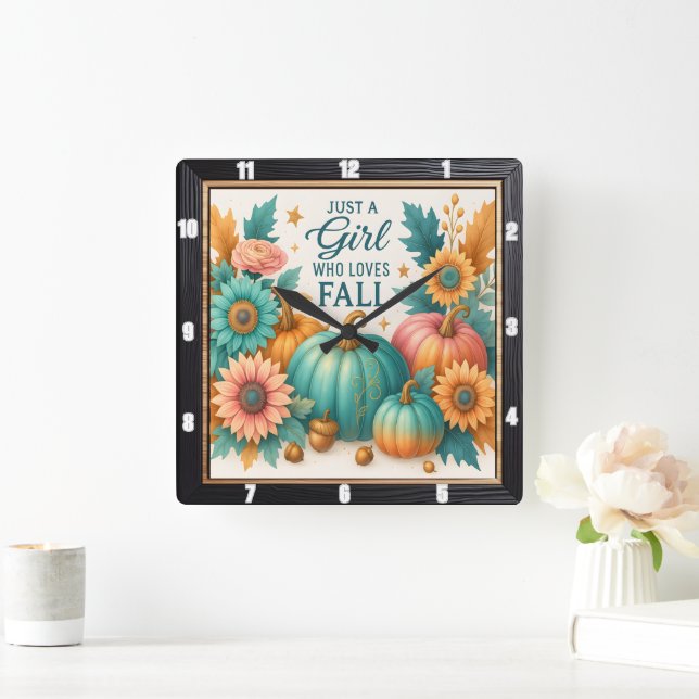 Horloge Carrée Citrouille d'automne tournesols Turquoise orange (Maison)