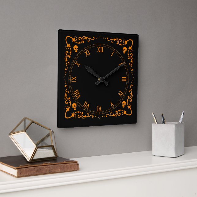 Horloge Carrée Citrouille Orange Halloween frontière magique avec (Bureau)