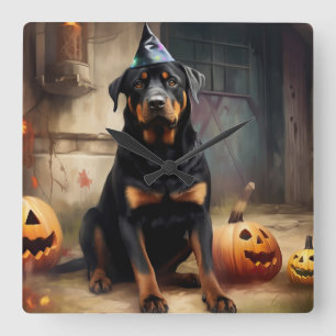 Horloge Carrée Citrouilles Rottweiler Halloween Épouvantable