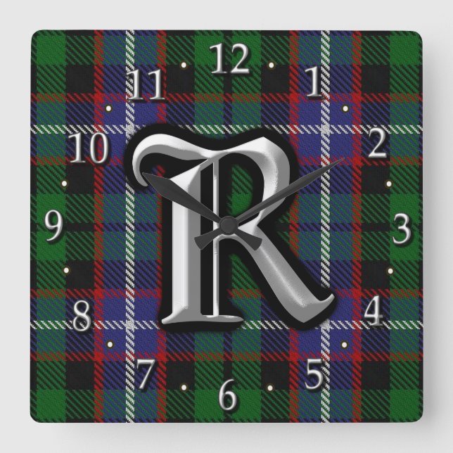 Horloge Carrée Clan Russell Letter R (Recto)