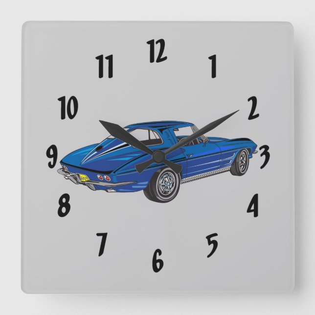 Horloge Carrée Classic Car Blue 1963 (Recto)