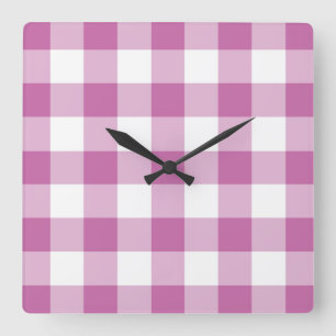 Horloge Carrée Classic Rose Et Blanc Vérifié En vichy Motif