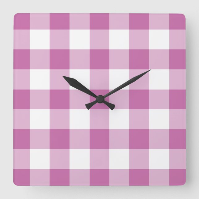 Horloge Carrée Classic Rose Et Blanc Vérifié En vichy Motif (Recto)